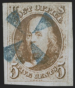 Sale 1255, Lot 68, 5c 1847 Issue, Cancellations: Grid and Fancy (Scott 1)