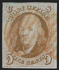Sale 1255, Lot 72, 5c 1847 Issue, Cancellations: Colored Cancels (Scott 1)