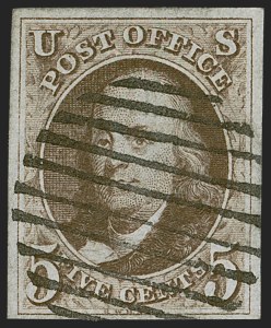 Sale 1255, Lot 74, 5c 1847 Issue, Cancellations: Colored Cancels (Scott 1)