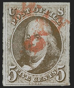 Sale 1255, Lot 81, 5c 1847 Issue, Cancellations: "Paid", "Way", Numerals (Scott 1)