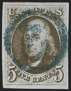 Sale 1255, Lot 82, 5c 1847 Issue, Cancellations: "Paid", "Way", Numerals (Scott 1)