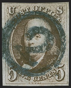 Sale 1255, Lot 83, 5c 1847 Issue, Cancellations: "Paid", "Way", Numerals (Scott 1)