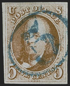 Sale 1255, Lot 84, 5c 1847 Issue, Cancellations: "Paid", "Way", Numerals (Scott 1)