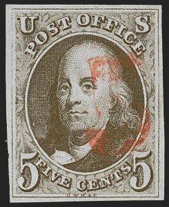 Sale 1255, Lot 85, 5c 1847 Issue, Cancellations: "Paid", "Way", Numerals (Scott 1)