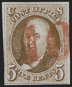 Sale 1255, Lot 86, 5c 1847 Issue, Cancellations: "Paid", "Way", Numerals (Scott 1)