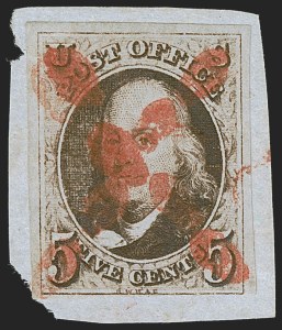Sale 1255, Lot 88, 5c 1847 Issue, Cancellations: "Paid", "Way", Numerals (Scott 1)