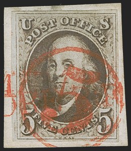 Sale 1255, Lot 92, 5c 1847 Issue, Cancellations: Railroads and Steamboat (Scott 1)