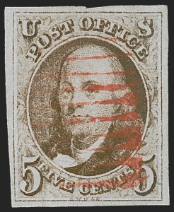 Sale 1255, Lot 94, 5c 1847 Issue, Cancellations: Railroads and Steamboat (Scott 1)