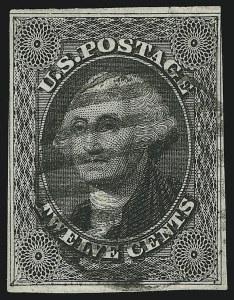 Sale 905, Lot 1333, 1851-56 Issue, 12c Black, Part India Paper (17) Sale 905, Lot 1333, 1851-56 Issue