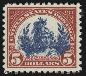 Sale 905, Lot 2767, 1922-25 Issue (Scott 551 to Later Issues), $5.00 Carmine & Blue (573) Sale 905, Lot 2767, 1922-25 Issue (Scott 551 to Later Issues)