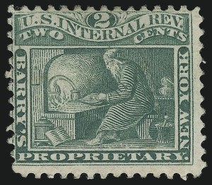 Sale 905, Lot 3631, Private Die Proprietary Stamps, Barry's, 2c Green, Pink Paper (RS29c) Sale 905, Lot 3631, Private Die Proprietary Stamps