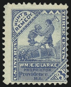 Sale 905, Lot 3647, Private Die Proprietary Stamps, William E. Clark, 3c Blue, Watermarked (RS56d) Sale 905, Lot 3647, Private Die Proprietary Stamps