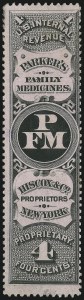 Sale 905, Lot 3666, Private Die Proprietary Stamps, Hiscox & Co., 4c Black, Pink Paper (RS123c) Sale 905, Lot 3666, Private Die Proprietary Stamps