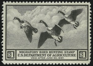 Sale 905, Lot 3734, Hunting Permits, $1.00 1936 Hunting Permit (RW3) Sale 905, Lot 3734, Hunting Permits