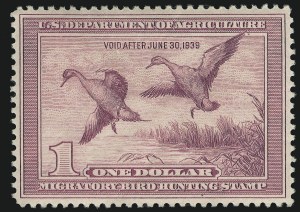 Sale 905, Lot 3738, Hunting Permits, $1.00 1938 Hunting Permit (RW5) Sale 905, Lot 3738, Hunting Permits