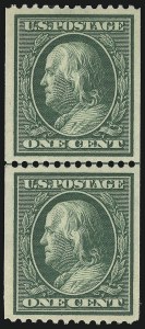 Sale 914, Lot 1433, 1908-12 Issues (Scott 367 to 396), 1c Green, Coil (385) Sale 914, Lot 1433, 1908-12 Issues (Scott 367 to 396)