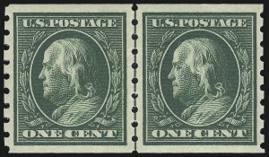Sale 914, Lot 1455, 1908-12 Issues (Scott 367 to 396), 1c Green, Coil (392) Sale 914, Lot 1455, 1908-12 Issues (Scott 367 to 396)