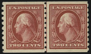 Sale 914, Lot 1459, 1908-12 Issues (Scott 367 to 396), 2c Carmine, Coil (393) Sale 914, Lot 1459, 1908-12 Issues (Scott 367 to 396)