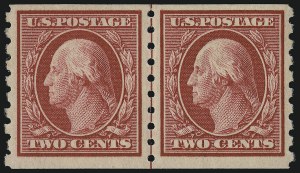 Sale 914, Lot 1461, 1908-12 Issues (Scott 367 to 396), 2c Carmine, Coil (393) Sale 914, Lot 1461, 1908-12 Issues (Scott 367 to 396)