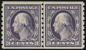 Sale 914, Lot 1463, 1908-12 Issues (Scott 367 to 396), 3c Deep Violet, Coil (394) Sale 914, Lot 1463, 1908-12 Issues (Scott 367 to 396)