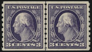 Sale 914, Lot 1465, 1908-12 Issues (Scott 367 to 396), 3c Deep Violet, Coil (394) Sale 914, Lot 1465, 1908-12 Issues (Scott 367 to 396)