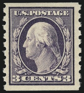 Sale 914, Lot 1467, 1908-12 Issues (Scott 367 to 396), 3c Deep Violet, Coil (394) Sale 914, Lot 1467, 1908-12 Issues (Scott 367 to 396)
