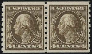 Sale 914, Lot 1470, 1908-12 Issues (Scott 367 to 396), 4c Brown, Coil (395) Sale 914, Lot 1470, 1908-12 Issues (Scott 367 to 396)