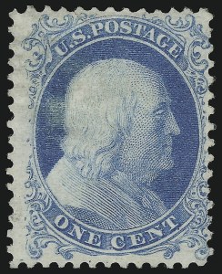 Sale 914, Lot 311, 1875 Reprint of 1857-60 Issue, 1c Bright Blue, Reprint (40) Sale 914, Lot 311, 1875 Reprint of 1857-60 Issue
