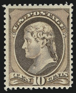 Sale 914, Lot 831, 1870-88 Bank Note Issues (Scott 205 thru 218), 10c Brown (209) Sale 914, Lot 831, 1870-88 Bank Note Issues (Scott 205 thru 218)