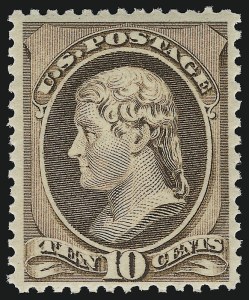 Sale 914, Lot 832, 1870-88 Bank Note Issues (Scott 205 thru 218), 10c Brown (209) Sale 914, Lot 832, 1870-88 Bank Note Issues (Scott 205 thru 218)