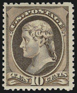 Sale 914, Lot 834, 1870-88 Bank Note Issues (Scott 205 thru 218), 10c Brown (209) Sale 914, Lot 834, 1870-88 Bank Note Issues (Scott 205 thru 218)