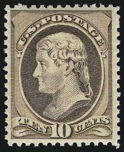 Sale 914, Lot 835, 1870-88 Bank Note Issues (Scott 205 thru 218), 10c Brown (209) Sale 914, Lot 835, 1870-88 Bank Note Issues (Scott 205 thru 218)