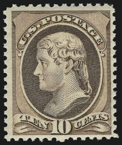 Sale 914, Lot 837, 1870-88 Bank Note Issues (Scott 205 thru 218), 10c Brown (209) Sale 914, Lot 837, 1870-88 Bank Note Issues (Scott 205 thru 218)