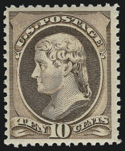 Sale 914, Lot 838, 1870-88 Bank Note Issues (Scott 205 thru 218), 10c Brown (209) Sale 914, Lot 838, 1870-88 Bank Note Issues (Scott 205 thru 218)