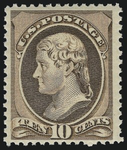 Sale 914, Lot 842, 1870-88 Bank Note Issues (Scott 205 thru 218), 10c Brown (209) Sale 914, Lot 842, 1870-88 Bank Note Issues (Scott 205 thru 218)