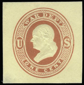 Sale 923, Lot 3389, Official Stationery, 1c War, Red on Amber (UO45) Sale 923, Lot 3389, Official Stationery