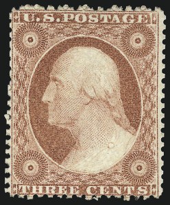 Sale 930, Lot 1521, 1857-60 Issue (Scott 18-39), 3c Rose, Ty. I (25) Sale 930, Lot 1521, 1857-60 Issue (Scott 18-39)