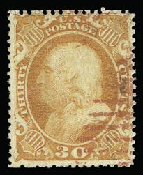 Sale 930, Lot 1637, 1857-60 Issue (Scott 18-39), 30c Orange (38) Sale 930, Lot 1637, 1857-60 Issue (Scott 18-39)