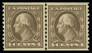 Sale 930, Lot 2550, 1913-15 Washington-Franklin Issues (Scott 424-461), 4c Brown, Coil (457) Sale 930, Lot 2550, 1913-15 Washington-Franklin Issues (Scott 424-461)