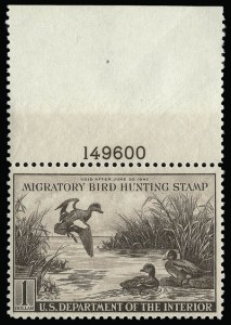 Sale 930, Lot 2983, Hunting Permits, $1.00 1940, 1942 Hunting Permits (RW7, RW9) Sale 930, Lot 2983, Hunting Permits