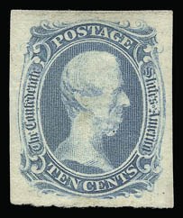 Sale 930, Lot 3037, Confederate States, 10c Blue, "TEN" (9) Sale 930, Lot 3037, Confederate States