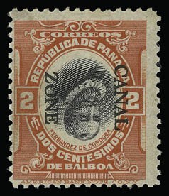 Sale 930, Lot 3052, Canal Zone, 1912, 2c Vermilion & Black, Ovpt. Reading Down, Inverted Center (39e) Sale 930, Lot 3052, Canal Zone