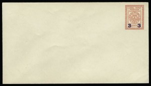 Sale 930, Lot 3075, Canal Zone, 1934, 3c on 2c Carmine entire, 4mm Surcharge (U14) Sale 930, Lot 3075, Canal Zone