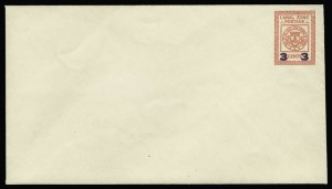 Sale 930, Lot 3076, Canal Zone, 1934, 3c on 2c Carmine entire, 4mm Surcharge (U14) Sale 930, Lot 3076, Canal Zone