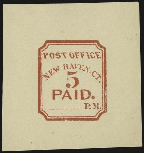 Sale 938, Lot 1001, Postmasters, New Haven Conn., 5c Red, 1872 Seebeck Reprint (8XU1R) Sale 938, Lot 1001, Postmasters