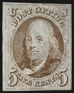 Sale 946, Lot 148, 1847 Issue (Scott 1-2), 5c Red Brown (1) Sale 946, Lot 148, 1847 Issue (Scott 1-2)