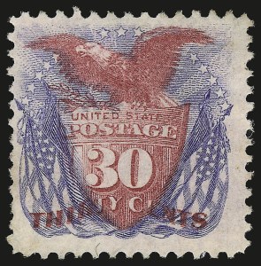 Sale 946, Lot 496, 1869 Pictorial Issue (Scott 112-122), 30c Ultramarine & Carmine (121) Sale 946, Lot 496, 1869 Pictorial Issue (Scott 112-122)
