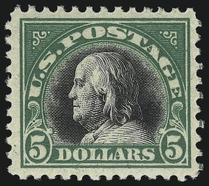 Sale 953, Lot 1254, 1917-19 Issues (Scott 481-524), $5.00 Deep Green & Black (524) Sale 953, Lot 1254, 1917-19 Issues (Scott 481-524)