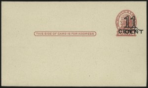 Sale 953, Lot 1704, Postal Stationery, 1c on 2c Red on Buff Die I Postal Card, Double Press Printed Surcharge (UX34a) Sale 953, Lot 1704, Postal Stationery