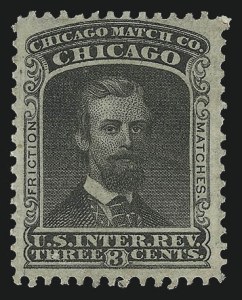 Sale 953, Lot 1858, Match Stamps, Chicago Match Co., 3c Black, Old Paper (RO60a) Sale 953, Lot 1858, Match Stamps